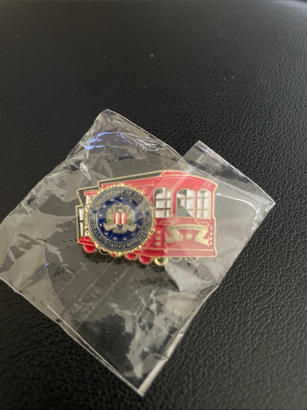 FBI San Francisco Red Enamel Cable Car Lapel pin with Gold Accents